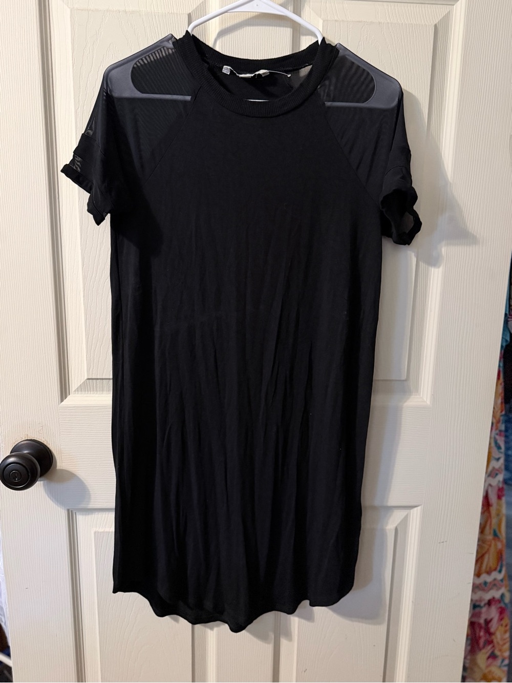 American Eagle Outfitters Black Mesh-Shoulder Midi Dress